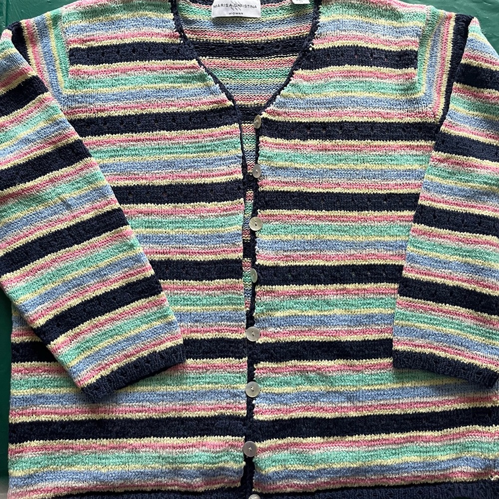 Marisa Christina Y2K Plus Size  Multicolor Striped Knit Cardigan